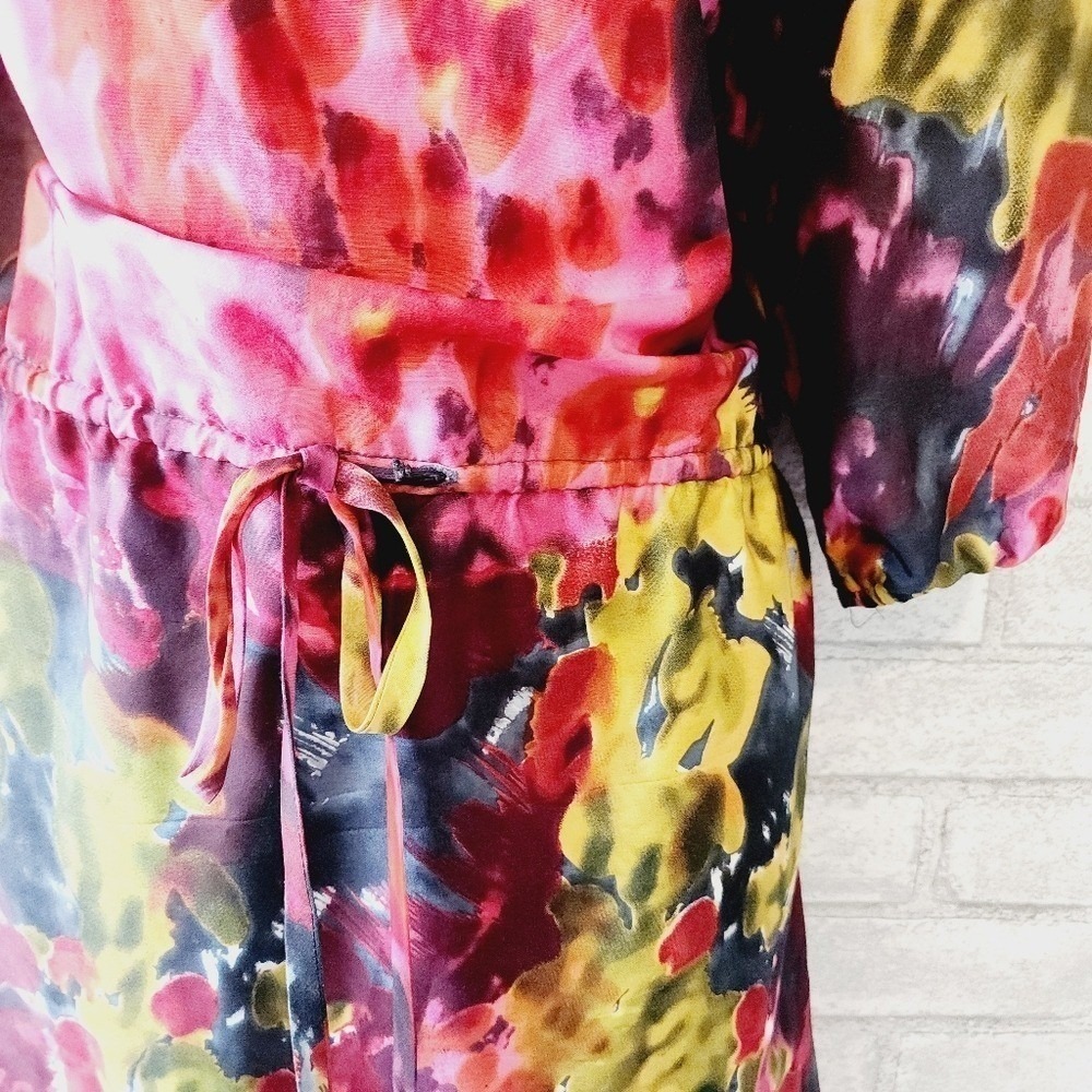 Trina Turk Silk Wool Watercolor Floral Mini Dress Pink Yellow Orange Size 10 - Picture 4 of 8